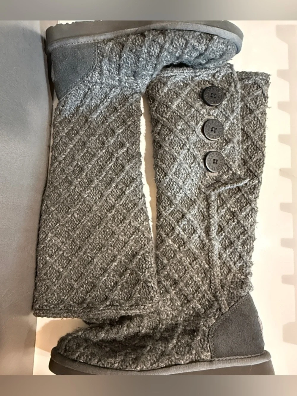 UGG Australia Women’s Grey Knit Mid-Calf High Ugg Boots, Sweater Cardigan Knit